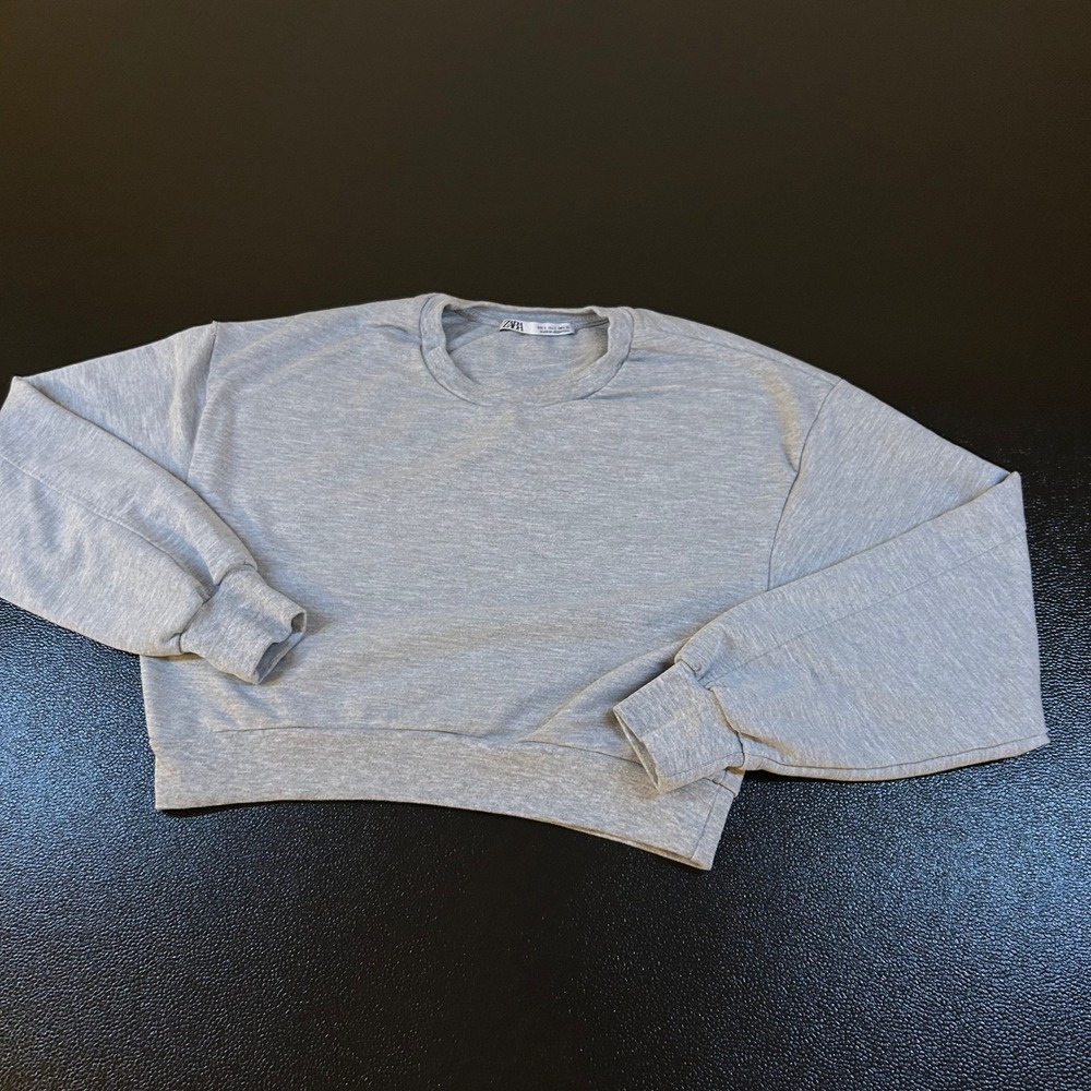 Zara Cropped‎ Sweatshirt Pullover Long Sleeve Casual Comfy Gray Womens Small